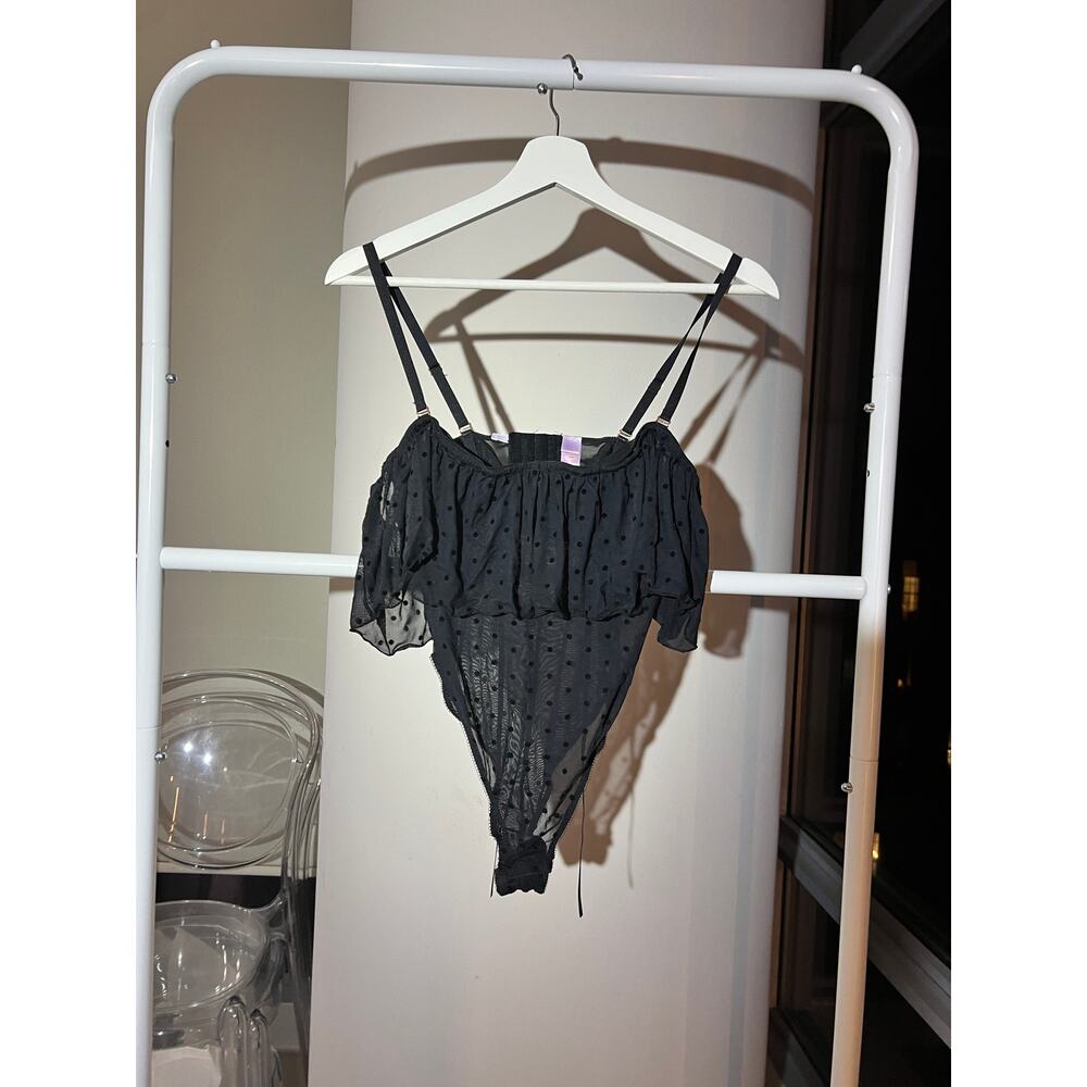 Savage X Fenty Black Polka Dot Lace Bodysuit